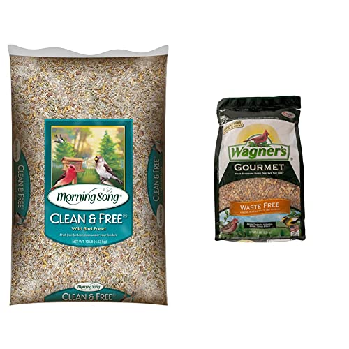 Morning Song Clean & Free Shell Free Wild Bird Food, Premium No Mess Bird Seed for Outside Feeders, 10-Pound Bag and Wagner's 82056 Gourmet Waste Free Wild Bird Food, 5-Pound Bag