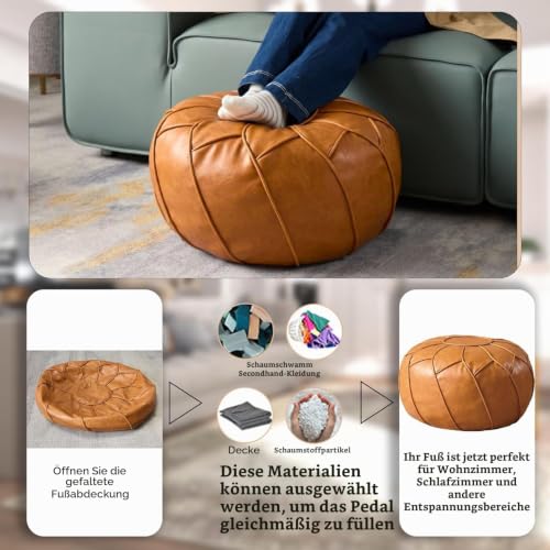 Louis Donné Pouf Bezug Rund mit Aufbewahrung, Ungefüllte Ottoman Fußhocker Abdeckung aus Wasserdichtem Kunstleder… – Ansicht 2