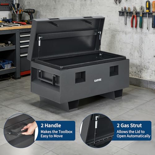 Condition photo showing New/Like New for garvee truck tool box, heavy duty jobsite tool box with locks & removable feet, tool storage organizer for truck, trailer, jobsite, garage