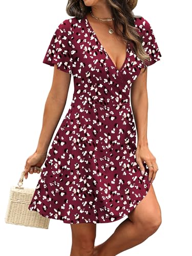Image of RUMIA Women Casual Dresses Wrap V Neck Dress A-Line Summer Sundress Fashion