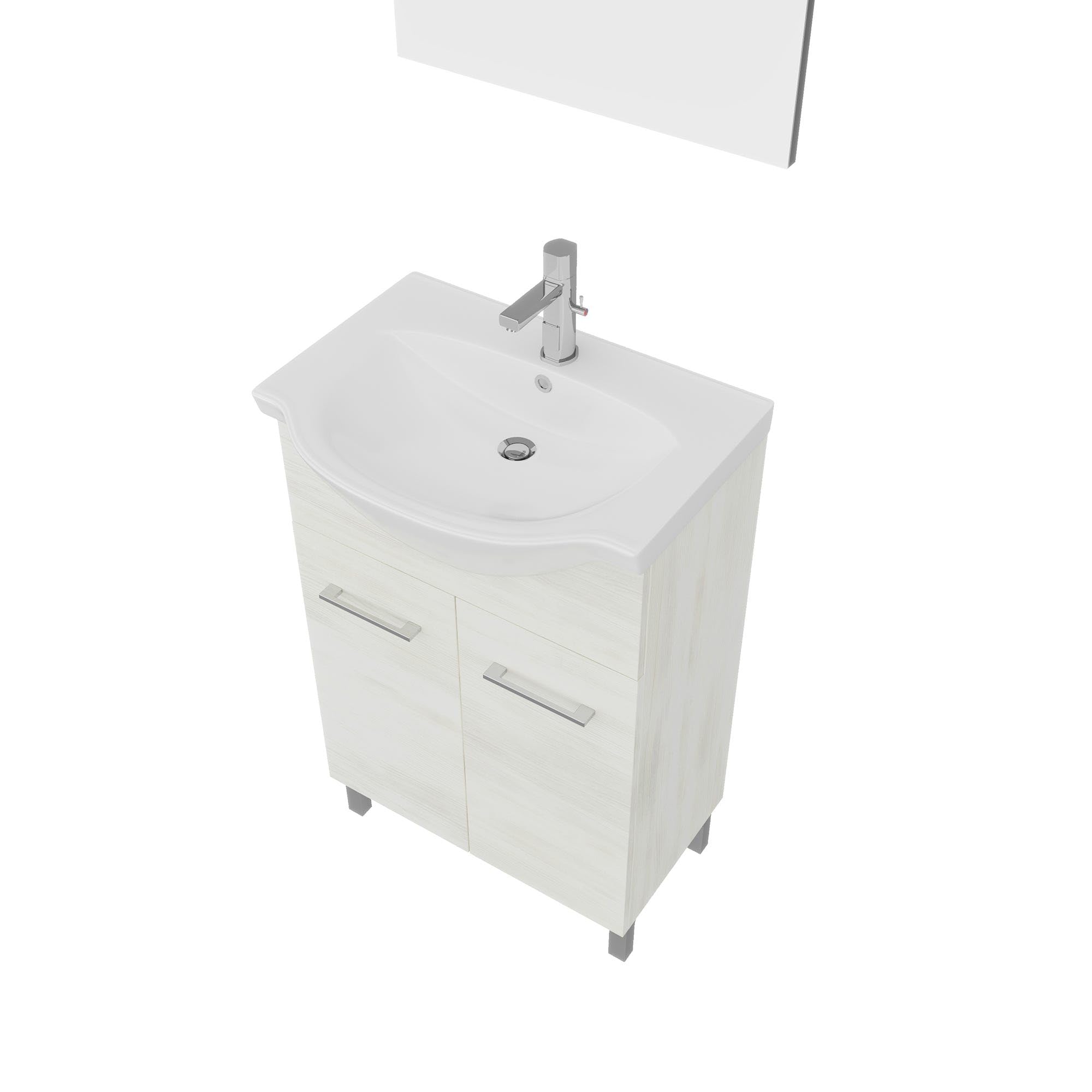 Kiamami Valentina - Mobile bagno a terra 55cm rovere bianco, lavabo e specchio 52x69 Rimini