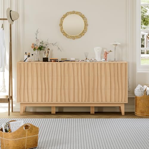 GarveeHome Fluted Dresser for Bedroom with 9 Drawers for Bedroom, Modern Fluted Chest of Drawers, Freestanding Wooden Storage Cabinet, TV Stand for Li