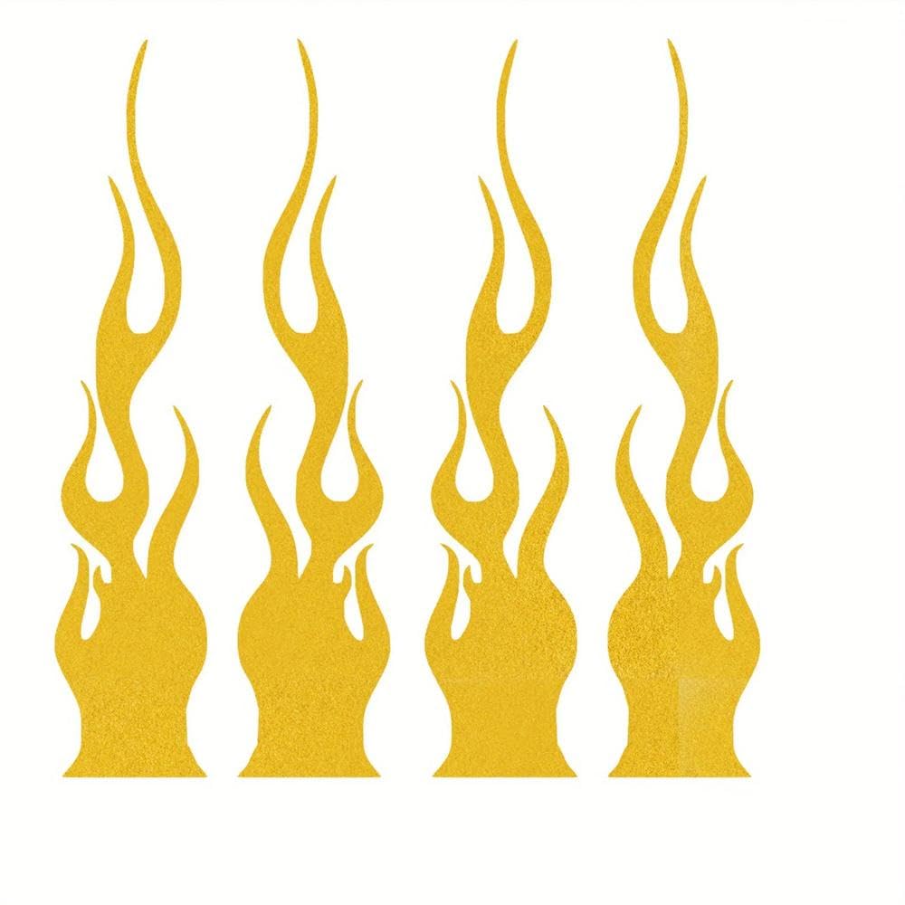 4Pcs Flame Reflective Sticker Racing Style Vinyl Stripe Decal for Car Motorcycle Daily Decor(4PCS-Gold)