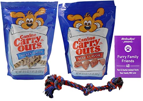 Canine Carry Outs Soft Chewy Dog Treats 2 Flavor Variety - (1) Each: Chicken, Beef (22.5 Ounces) - Plus Rope Toy and Fun Animal Facts Booklet Bundle Canine Carry Outs Soft Chewy Dog Treats 2 Flavor Variety - (1) Each: Chicken, Beef (22.5 Ounces) - Plus Rope Toy and Fun Animal Facts Booklet Bundle