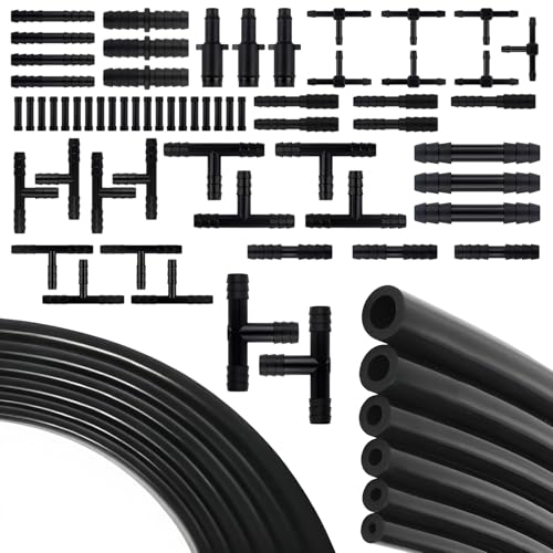 AMZAUTO 70 PCS Vacuum Hose Kit, 6 PCS 5 Ft Vacuum Hose Automotive + 64 PCS Line Connectors, Replacement Parts for Automotive Fluid Line Repair Windshield Washer Garden Drip Irrigation Aquarium