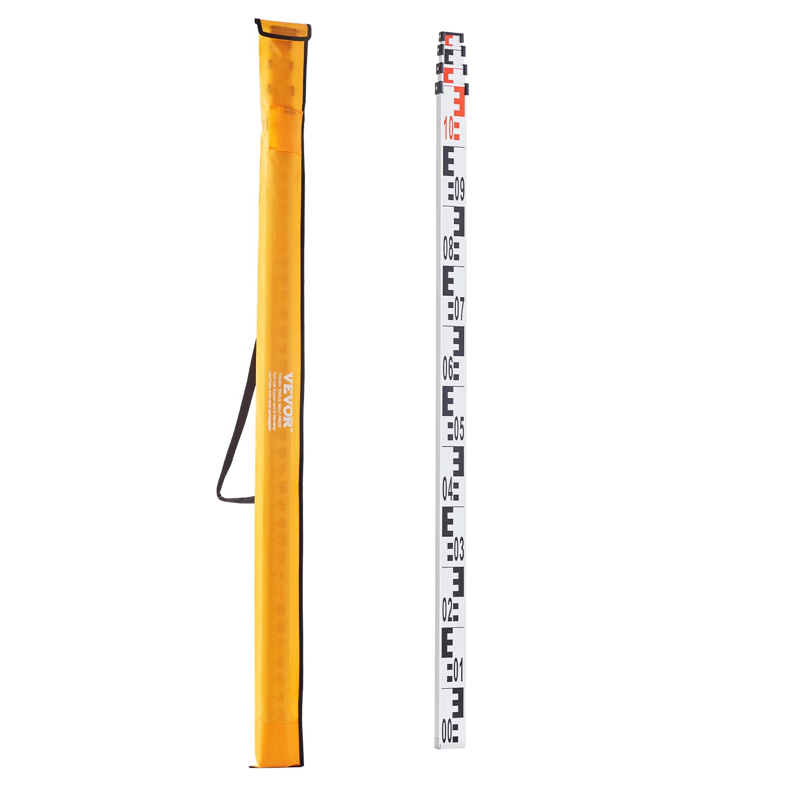 VEVOR Tige de mesure télescopique métrique 4 m, mire télescopique de mesure double face en cm/mm règle en alliage d'aluminium avec niveau à bulle et sac de transport pour mesurer maisons, murs, sols