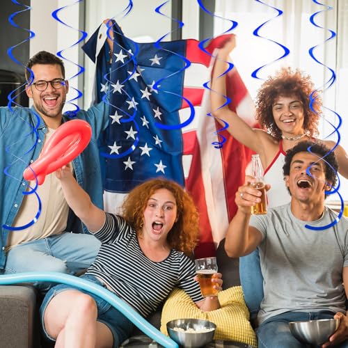 Image of 24 PCS Blue Hanging Swirl,Sparkle Ceiling Hanging Decorations, Plastic Streamer Party Decorations with Double-Swirls and Single-Swirls for Birthday Decorations,Graduation,Independence Day,4th of July
