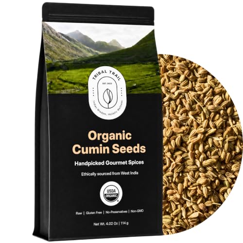 Tribal Trail Cumin Seeds Organic | 4.02 oz | USDA Organic &amp; Non-GMO | Recyclable Kraft Bags | Best for Cooking, Seasoning &amp; Spice Blends | Ethically Sourced Spices from India