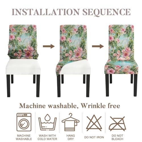 Image of Pink Flamingo Dining Chair Covers Set of 4, Tropical Slipcovers