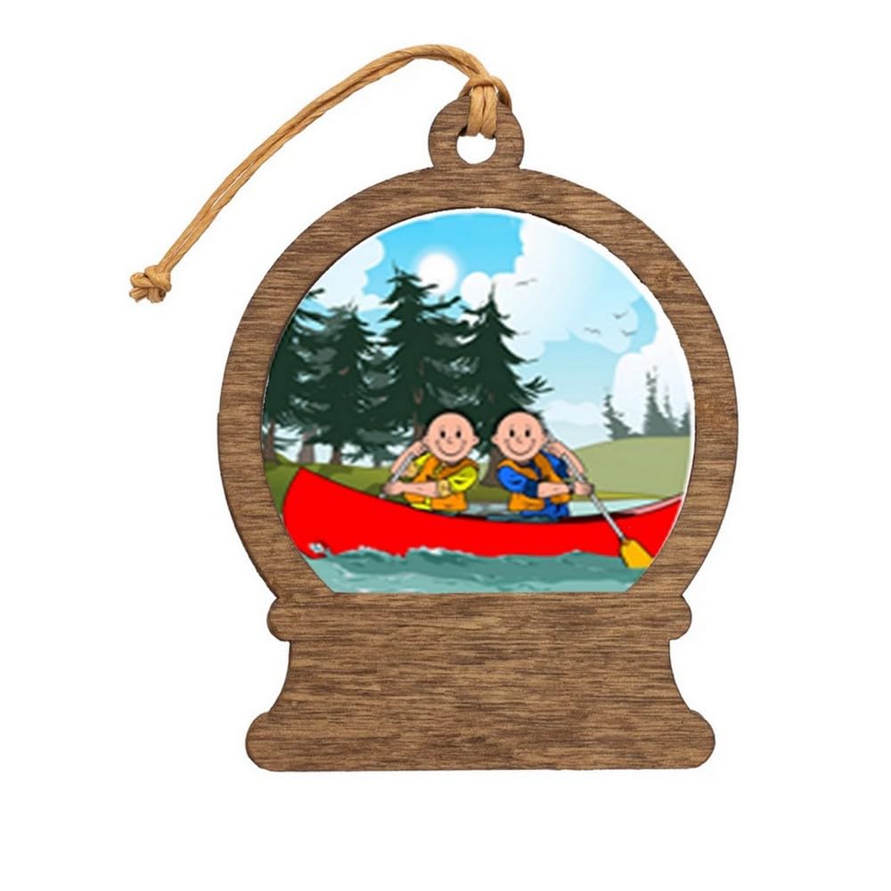 PrintedPerfection.com Personalized Canoe - Male & Male Wooden Snow Globe Shaped Christmas Ornament