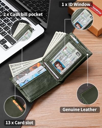 Image of Artpaxy Mens Wallet Bifold Genuine Leather RFID Blocking Wallet for Men with 1 ID Windows 13 Card Holders 2 cash pockets 1 Gift Box