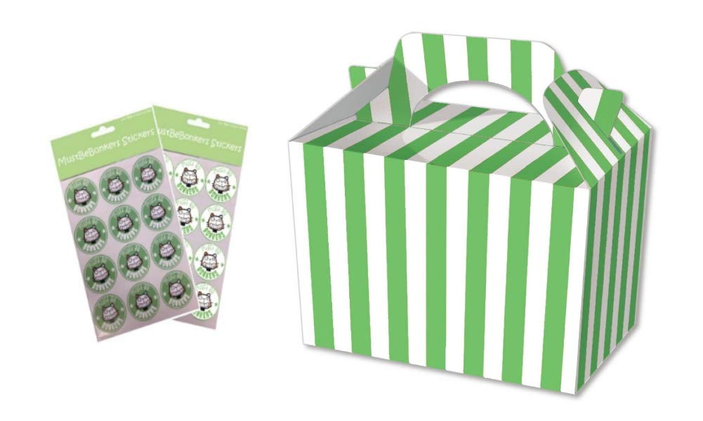 CANDY STRIPED BOX PARTY MEAL FOOD PICNIC GIFT BOXES WITH SEAL STICKERS (Green, 10)