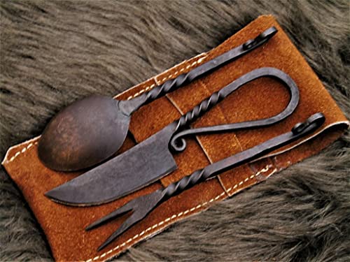 Mittelalter Besteck Set, handgeschmiedet Mittelalter Essbesteck 601EA, Schwarz
