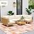 Outsunny 7 Piece Wicker Patio Furniture Set, Modular Outdoor Sectional with Thickened Cushions, Rattan Outdoor Furniture Conversation Set with Slatted Acacia Wood Table for Backyard, Khaki/Beige