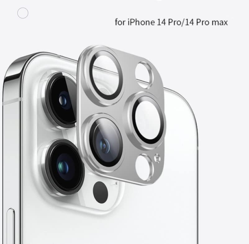 Image of Camera Lens Protector for iPhone 14 Pro /iPhone 14 Pro Max, Alloy Metal Camera Cover with Tempered Glass Screen Protector,Case Friendly,Scratch Resistant (SILVER)