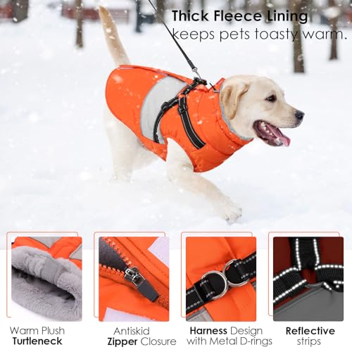 Image of AOFITEE Dog Coat, Large Dog Jacket, Dogs Coat with Harness Built in, Reflective Waterproof Dogs Jackets Winter with Furry Collar, Warm Polar Fleece Pet Sweater Snowsuit for Doberman, Great Dane, XXL