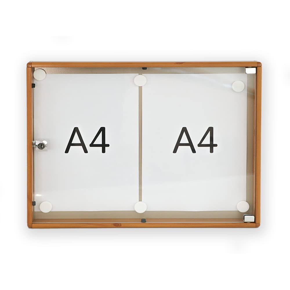 BTV | Tablon Anuncios con Llave Horizontal con Perfil de Aluminio y Puerta de Metacrilato | Cerradura de Seguridad | Medidas 35 x 46 x 3,65 cm | Madera Clara
