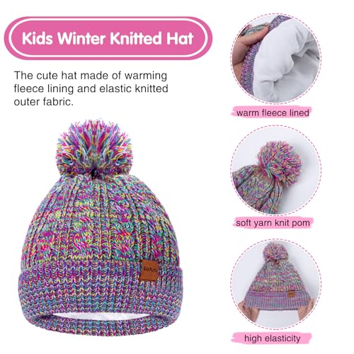 3 Pcs Kids Winter Hat Gloves Scarf Set, Toddler Knitted Beanie Hat Neck Warmer Mittens Fleece Lined Set for Boys and Girls3
