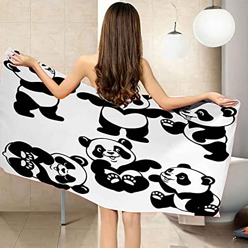 OBEZZX Serviette De Plage Grande Leger Panda Noir et Blanc Serviette de Bain Microfibre 90x180cm pour Femme Homme et Enfants pour la Plage Le Camping Les Voyages Couverture de Plage Cover