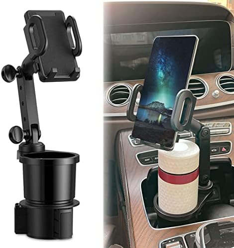 2 in 1 Car Cup Holder Phone Mount, Car Cup Holder Expander Adjustable Base, 360° Rotation Universal, Suitable for Most Smartphones