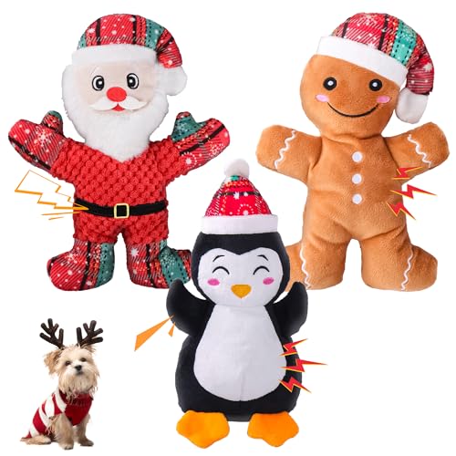 Juguetes mordibles de peluche Navidad para perro, pack 3