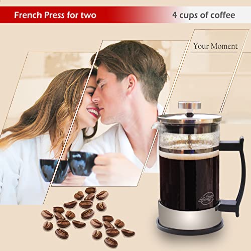 Pro@Home43 French Press Coffee & Tee Maker 0.6L for 4 Cups (0.35L also available) Heat Resistant Borosilicate Glass Coffee Press 600ml including Stainless Steel dosing Spoon - Image 4