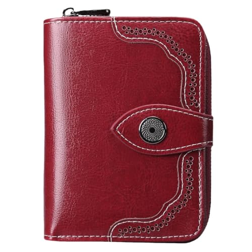 Leather Women's Short Purse Two-fold Women's Zipper Vintage Oil Waxed Cowhide Money Clip2