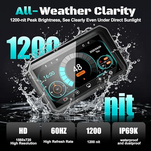 Image of 2026 LBW 6 inch Motorcycle CarPlay GPS with Wireless Android Auto, Dual 2K Dash Cam /Recorder, Navigation System, IP69K Waterproof, QLED Touchscreen, TPMS, BT, G-Sensor, Loop Recording, Magnetic Bracket