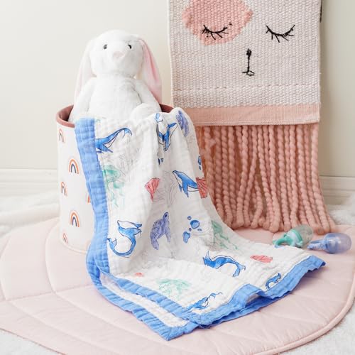 Generic BATTILO PTY Muslin Baby Blankets, Nursery Blankets for Boys Girls, Swaddle Blankets Neutral Soft Lightweight Toddler and Kids Throw Blankets (Ocean), Single