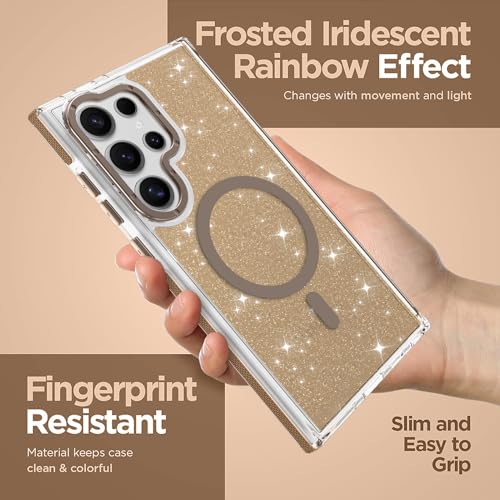 Image of Magnetic Case for Samsung Galaxy S24 Ultra [Compatible with Magsafe] [Bling Glitter Fluorescent Design] [1 Screen Protector] Slim Translucent Matte Case for Galaxy S24 Ultra 6.8 inch, Desert