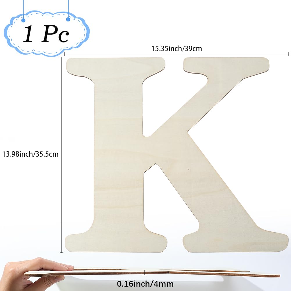 Lettre K en Bois Blanc Antique 15 x 14 Zoll Décoration en Bois Lettres de L'Alphabet Panneau MDF à Peindre Mots Vierges Non pour Projets D'Artisanat Anniversaire Mariage Fête de Noël Décorat