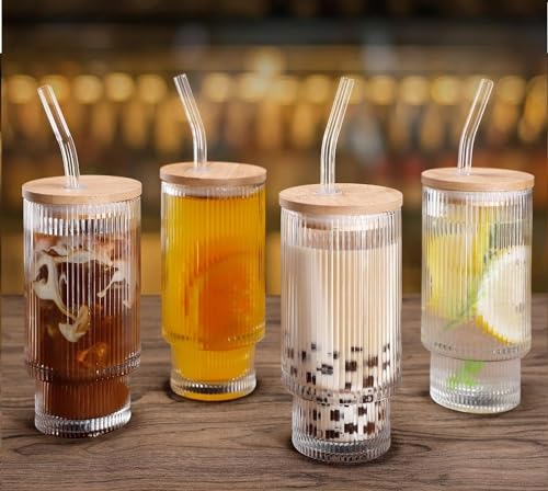 Image of Glass Mug with Bamboo Lid and Straw,for Cold Drinks, Smoothies, Coffee(Pack of 1) (Glass Coffee Mug with Straw)