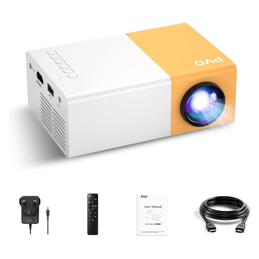 AMERTEER Mini Projector 1080P Full HD Supported | Portable Smart WiFi Bluetooth Home Theater Projector for Phone & TV Stick | Compact LED Projector with HDMI & USB | Compatible with iOS/Android Laptop