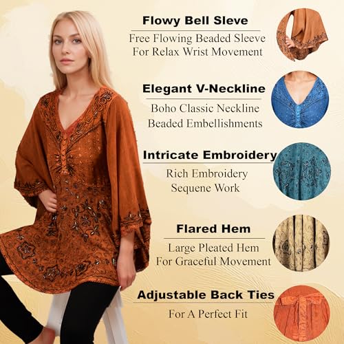 Agan Traders 2025 Summer Long Bell Sleeve Tops for Women - V Neck Asymmetrical Bohemian Blouses for Women4