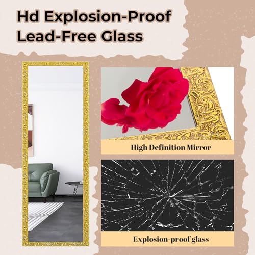 LFT HUIMEI2Y Door Mirror Full Length, 50" x14" Over The Door Full Body Wall Mirror, Full Length Mirror for Door with Engraving Frame for Bedroom, Living Room, Dressing Room, Gold - Image 6