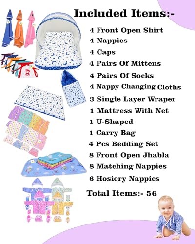 Image of Toddylon Baby Products All New Born Combo | Combos Set for Newborn | 56 in 1 Hospital Essentials Kit | Baby Essential for Newborns Clothing Hamper (0-6 Months) (Blue)