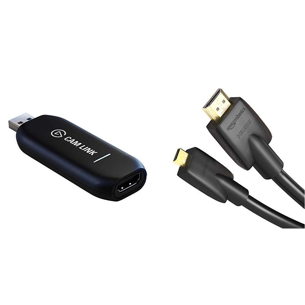 Elgato Cam Link 4K - Live-Streamen und Aufnehmen von Action Cam oder Camcorder in 1080p60 oder 4K bei 30 fps, HDMI Capture-Gerät & Amazon Basics Hochgeschwindigkeits-Kabel, Typ Micro-HDMI