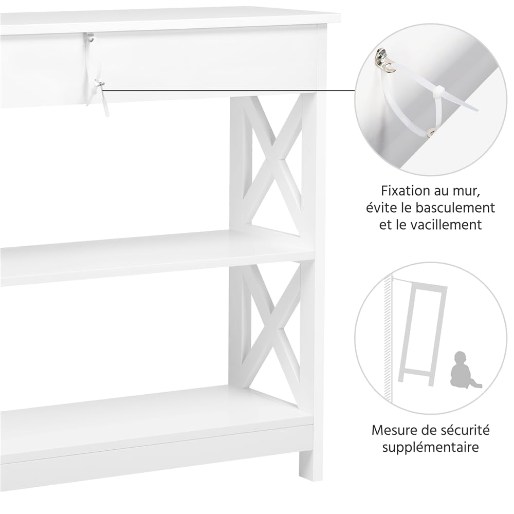Yaheetech Table Console en Bois MDF Meuble d'Entrée avec 2 Etagère de Rangement Design en Forme X pour Salon Couloir Table d'appoint Blanc 80 × 30 × 80 cm | Console blanche en bois, style vintage, meuble auxiliaire de rangement pour canapé, salon, couloir