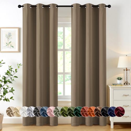 Image of MIULEE Blackout Curtains for Bedroom 2 Panels 40 x 84 Inch Long Khaki | Thermal Insulated, Living Room Darkening Grommet Drapes, Noise Reducing, Light Blocking Window Treatments