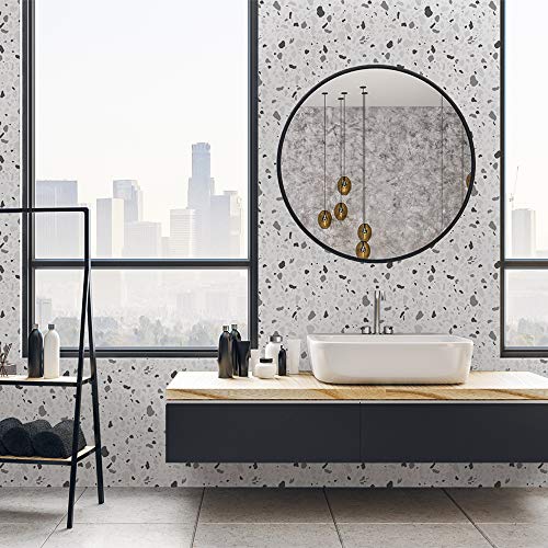 Effet terrazzo autocollant auto-adhésif pour meubles/tables/panneaux, salon chambre à coucher peler et coller papier peint en vinyle/autocollant mural de sol, couleur terrazzo blanc et gris Cover