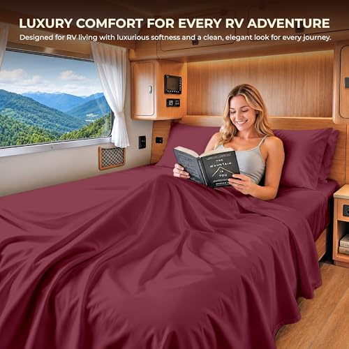 Image of SGI bedding 100% Egyptian Cotton Sheets RV King Size - 600 Thread Count Sheets Set, Soft, Cooling, 15 inch Deep Pocket, Luxury Hotel Bedding, Breathable, Durable - Burgundy