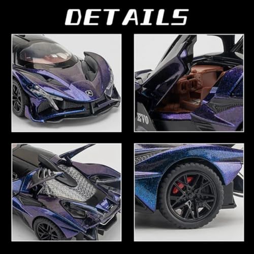 Image of Exclusive Alloy Metal Pull Back Die-Cast Car Diecast Metal Pullback Toy Car with Openable 6 Doors,Light Music Boys Gifts Toys (1:32 Apollo Evo-Purple Color)