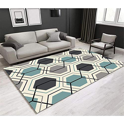 Kinderzimmer-Zubehör, Wohnzimmerteppich, grau, gelb, blau, geometrisches...