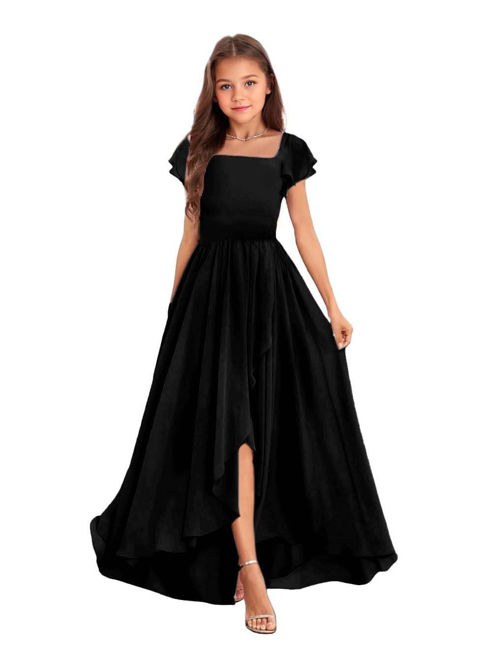 Fouwey Chiffon Junior Bridesmaid Dress for Wedding A Line Jr Bridesmaid Dresses Girls' Special Occasion Dresses