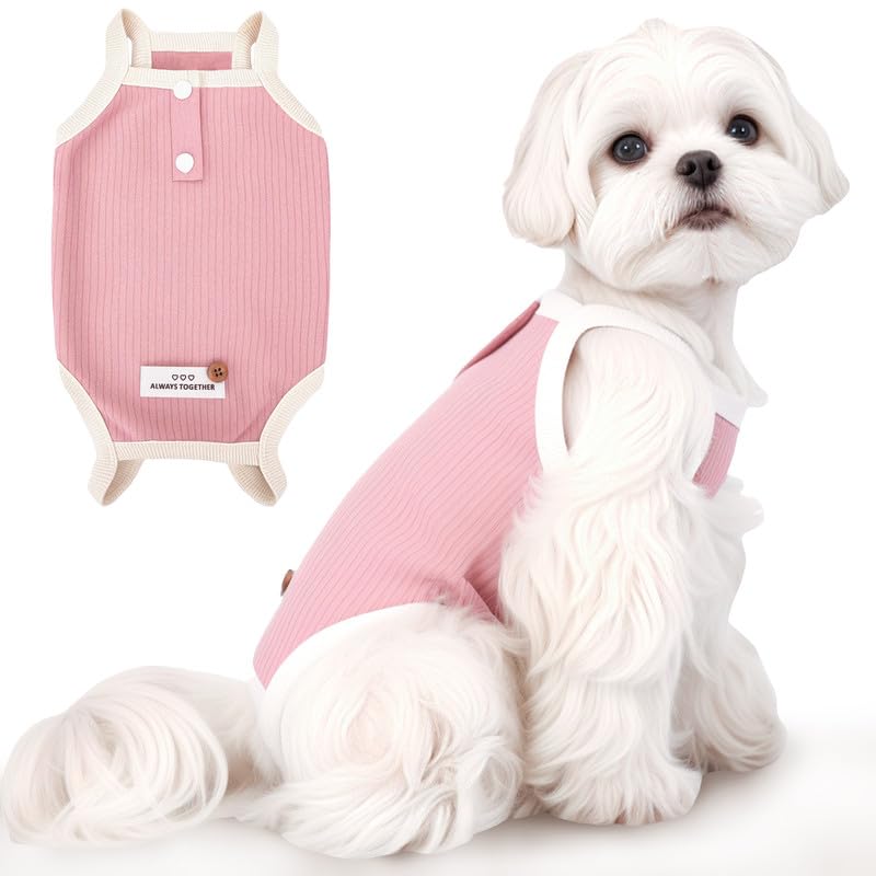 Image of Dog Recovery Suit Dogs Onesie for Surgery Protective Post-Surgery Suit Female for Small Dogs & Puppy Pink Pink Size L