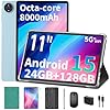 Tablet Android 15 con teclado, tableta de 11 pulgadas con 24 GB de RAM+128 GB de ROM (expansión de 1 TB), batería de 8000 mAh, WiFi 2.4G/5G, cámara dual de 5MP+13MP, Widevine L1, doble núcleo