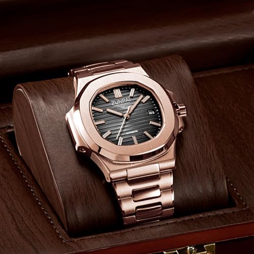 Image of ZUNPAI Watches for Men Business Dress Quartz Wristwatch Male Classic Watch Stainless Steel Strap Analog Waterproof with Luminous Calendar