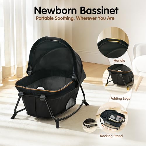 Image of Pamo Babe 6 in 1 Baby Pack and Play with Bassinet - One-Step Setup Travel Crib, Small Portable Playpen for Babies, Portable Baby Bassinet, Changing Table, Toys Bar & Extra Large Storage Bag