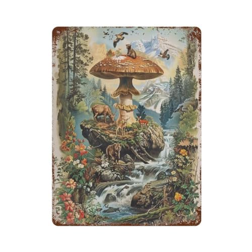 Décoration murale rétro en fer Fungi's Secret Wild World 04 plaque vintage en métal 40x30 cm