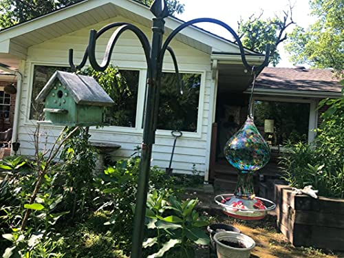 Grateful Gnome - Hummingbird Feeder - Hand Blown Glass - Purple Speckled Mushroom - 26 Fluid Ounces With Free Bonus Accessories S-Hook, Ant Moat And Brush Included #TOP7